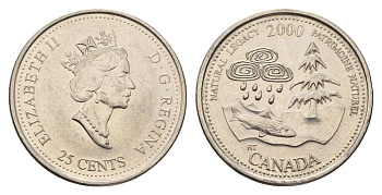 Канада 25 центов 2000 Миллениум - Природное наследие KM 382 сталь плакированная никелем aUNC 113-1021