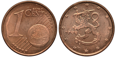 Финляндия 1 евроцент 1999 KM 98 сталь плакированная медью XF-UNC 4181-146