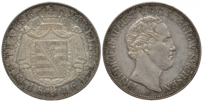 Саксония 1 талер 1846 F, Фридрих Август II (1836-1854) Jaeger 84, AKS 104, KM 1148 серебро 00-000-00