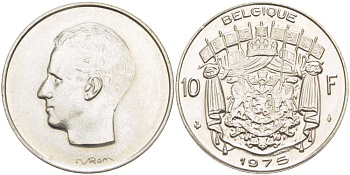 Бельгия 10 франков 1975 Belgique, Бодуэн I (1951-1993) KM 155.1 никель 4110-142