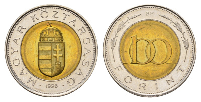 Венгрия 100 форинтов 1996 BP KM 721 биметалл UNC 4650-1041