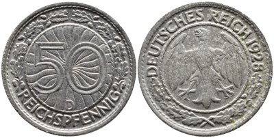 Германия 50 рейхспфеннигов 1928 D KM 49, J. 324 никель 4387-1158