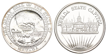 США, Невада медаль штата с изображение капитолия и герба штата диаметр 38 мм, вес 31,3 гр серебро BU 11-326-11