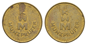 Германия жетон для автомойке KWM диаметр 22 мм, вес 6,31 гр латунь 4656-315