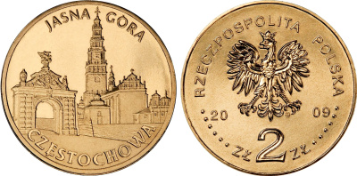 Польша 2 злотых 2009 MW, серия города Польши, Ченстохова, Ясна гора (Czestochowa, Jasna Gora) KM 709 нордик UNC 4676-534