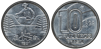 БРАЗИЛИЯ 10 КРУЗЕЙРО 1991 KM 618.2 сталь aUNC 72-1547