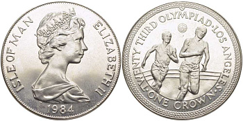 Остров Мэн 1 крона 1984 XXIII летние Олимпийские игры в Лос-Анджелесе 1984 года, бег KM 118 медно-никель UNC 107-712