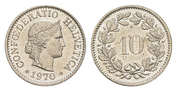 Швейцария 10 раппенов 1970 KM 27 медно-никель 4625-539