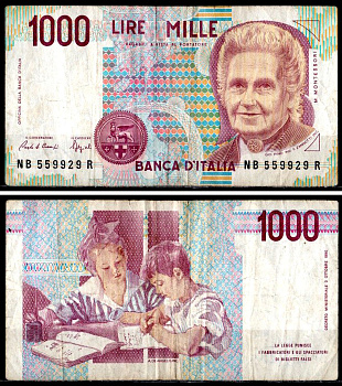 Италия 1000 лир 1990 Pick 114 a бумага 6281-52-2-2