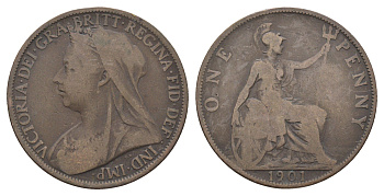 Великобритания 1 пенни 1901 Виктория (1837-1901) KM 790, Spink 3961 бронза 4661-441