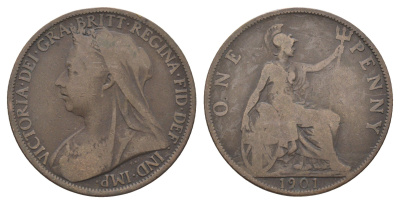 Великобритания 1 пенни 1901 Виктория (1837-1901) KM 790, Spink 3961 бронза 4661-441