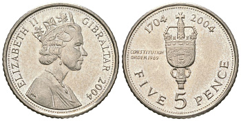 Гибралтар 5 пенсов 2004 300 лет захвату Гибралтара KM 1049 медно-никель UNC 4618-625