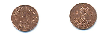 ДАНИЯ 5 ЭРЕ 1986 R; B, МАРГРЕТЕ II (1972-) KM 859.3 железо плакированное медью 23-727