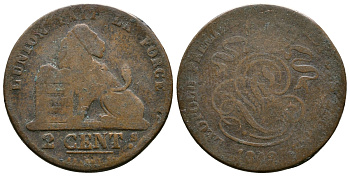 БЕЛЬГИЯ 2 САНТИМА 1849 KM 4.2 медь 4364-1426