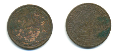 НИДЕРЛАНДЫ 2 1/2 ЦЕНТА 1912 KM 150 бронза 4379-1354