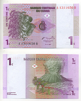 ДР Конго 1 сантим 1997 вулкан, сбор кофе Pick 80 a бумага UNC (пресс) 6283-36-1-2