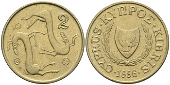 Кипр 2 цента 1996 KM 54.3 никель латунь 4596-116