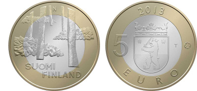 Финляндия 5 евро 2013 серия исторические регионы Финляндии, Сатакунта KM 198 биметалл UNC M7-2