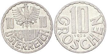 Австрия 10 грошей 1976 KM 2878 алюминий UNC 3955-1115