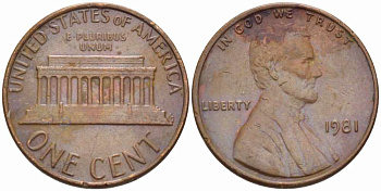США 1 ЦЕНТ 1981 ЛИНКОЛЬН KM 201 медь цинк 105-642