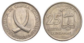 Экваториальная Гвинея 25 песет 1969 год-тип KM 3 медно-никель UNC 4657-1153