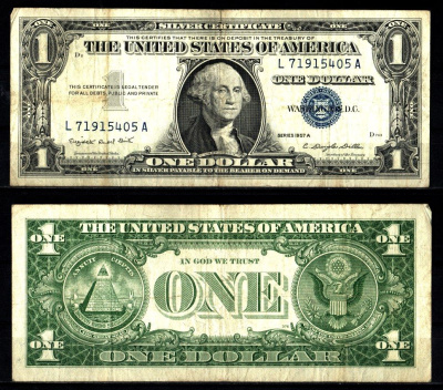 США 1 доллар 1957 Серия A, Джордж Вашингтон Pick 419 a бумага 2119-24-2-1