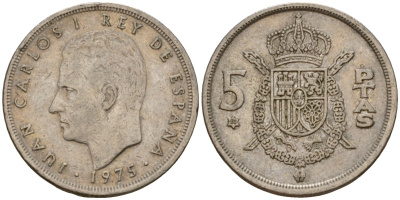 Испания 5 песет 1975 (80) Хуан Карлос I (1975-2014) KM 807 медно-никель 210-335