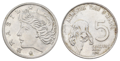 Бразилия 5 сентаво 1977 ФАО KM 587.1 нержавеющая сталь 4668-1117