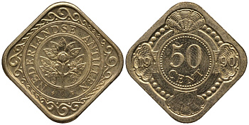 Нидерландские Антилы 50 центов 1990 Беатрикс (1980-2013) KM 36 позолоченная сталь UNC 4579-844