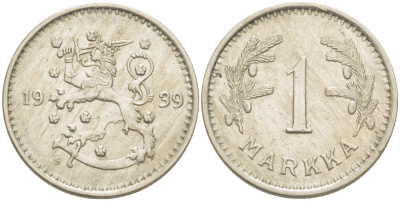 ФИНЛЯНДИЯ 1 МАРКА 1939 S KM 30 медно-никель 4523-212