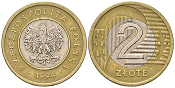 Польша 2 злотых 1994 MW Y 283 биметалл 4618-145