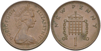 Великобритания 1 пенни 1974 Елизавета II (1952-2022) KM 915, Spink 4237 (B1) бронза 4115-668