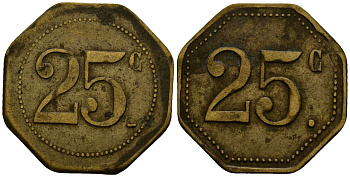 Франция 25 сантимов ND ресторанный жетон латунь 4166-343