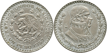 Мексика 1 песо 1957 Хосе Мария Морелос KM 459 серебро 79-1011