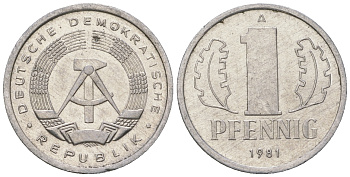 ГДР 1 пфенниг 1981 А KM 8.2 алюминий 4623-364