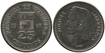 Венесуэла 25 сентимо 1987 Симон Боливар KM 50.2 никель 4576-747