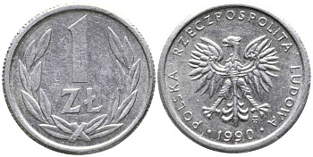 ПОЛЬША 1 ЗЛОТЫЙ 1990 MW KM 49.3 алюминий 105-969