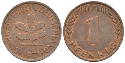 ФРГ 1 пфенниг 1971 F KM 105, J.380 сталь плакированная медью 4609-328
