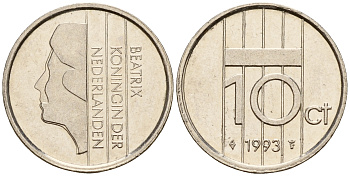 Нидерланды 10 центов 1993 Беатрикс (1980-2013) KM 203 никель    4598-413