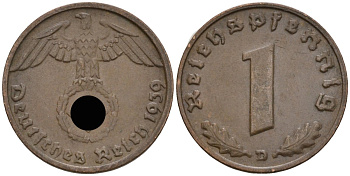 Германия 1 рейхспфенниг 1939 D KM 89, J 361 бронза 4136-1149