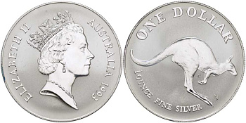 Австралия 1 доллар 1993 кенгуру прыгает вправо KM 211.1 серебро  UNC  1078-2-41
