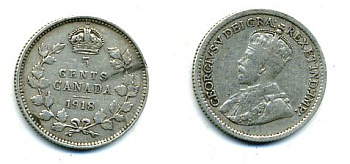 Канада 5 центов 1918 Георг V (1910-1936) KM 22 серебро 46-919