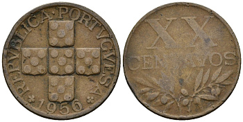 Португалия 20 сентаво 1956 KM 584 бронза 4147-562