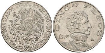 Мексика 5 песо 1976 Mo, Винсенте Герреро KM 472 медно-никель 4403-116