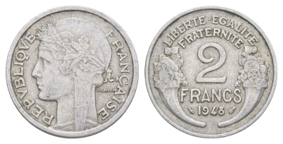 Франция 2 франк 1948 KM 886a, Le Franc 269.13 алюминий 4641-1013