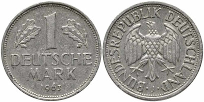 ФРГ 1 МАРКА 1963 J KM 110, J. 385 медно-никель 113-157