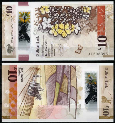 Северная Ирландия 10 фунтов 2018 Ulster Bank limited, роза, пашня Pick new пластик UNC (пресс) 00-00