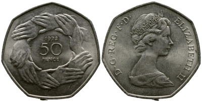 Великобритания 50 пенсов 1973 Елизавета II (1952-2022), вступление в Европейское экономическое сообщество KM 918, Spink 4224 медно-никель 3334-131