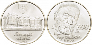 Словакия 200 крон 2003 150 лет со дня рождения Йозефа Скулетти (1853-1948) KM 66 серебро UNC 11-177-43