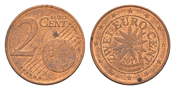 Австрия 2 евроцента 2017 KM 3083 сталь плакированная медью aUNC 4630-451